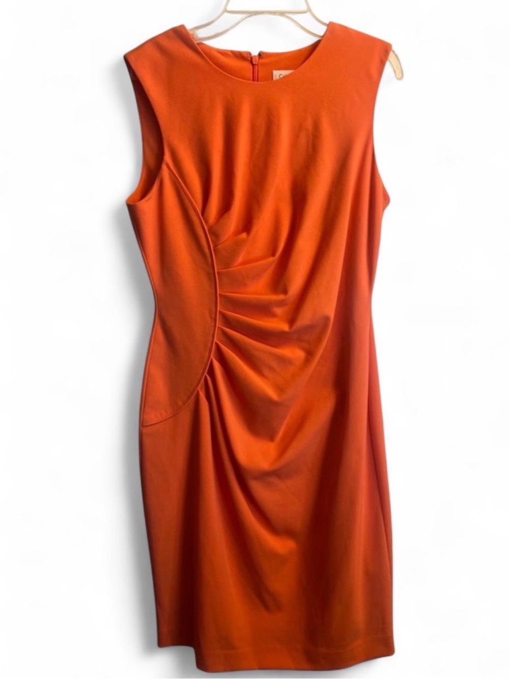 Calvin Klein Orange Sleeveless Ruched Sheath Dress